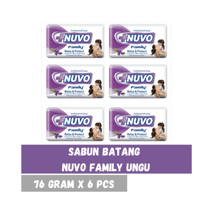 Sabun Batang Nuvo Family UNGU 76 Gram SIXPACK Paket Hemat Nuvo Batang