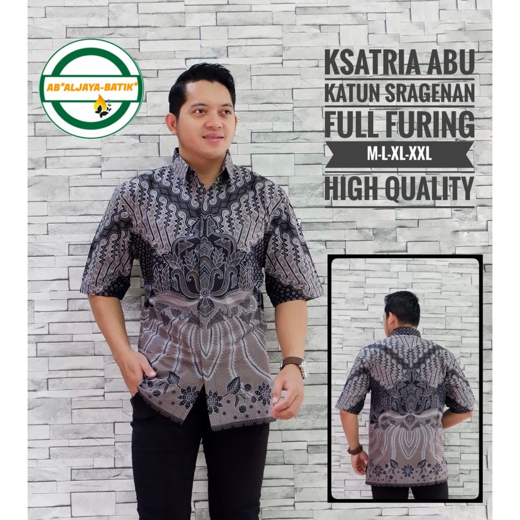 KSATRIA ABU Kemeja Batik Pria Lengan Pendek Katun Halus FULL FURING Batik Aljaya