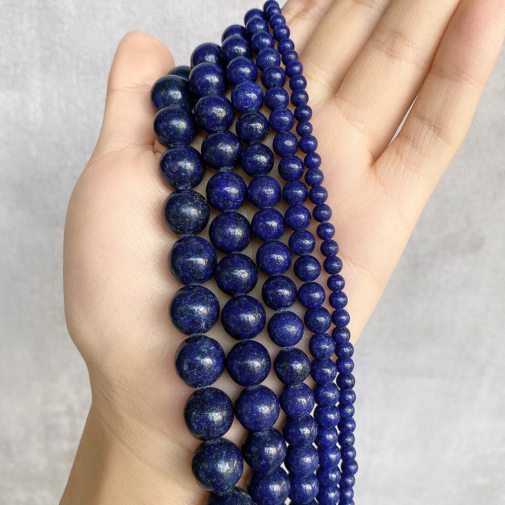 Manik-manik Batu Alam Lapis Lazuli Bulat Longgar Ukuran 15 &quot;4 / 6 / 8 / 10 / 12mm Untuk Membuat Perhiasan Anting Gelang