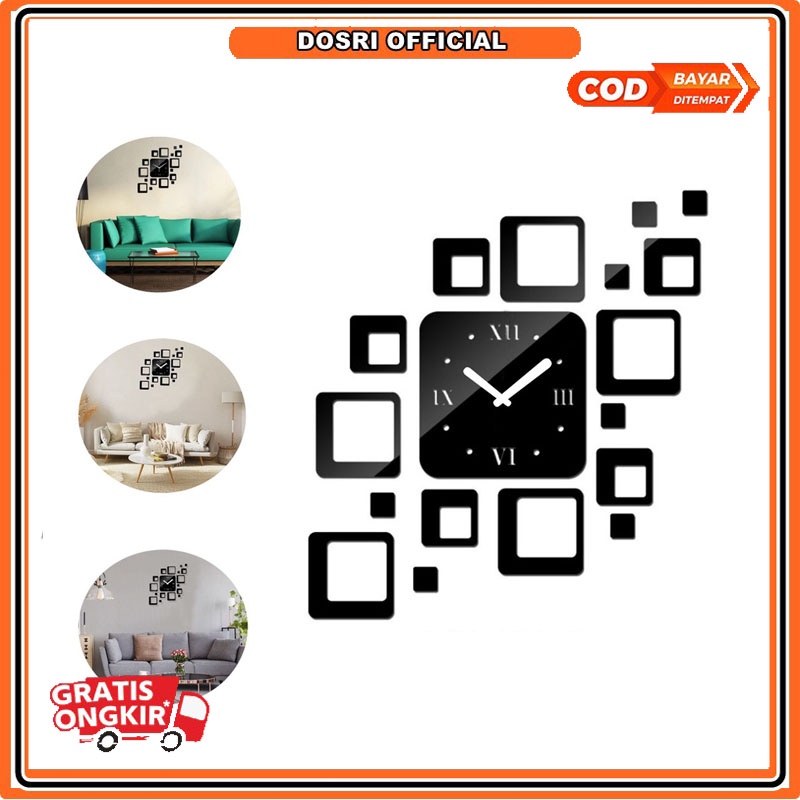 [BISA COD] Jam Dinding Tempel DIY analog 3D Giant Modern Clock / Jam Dinding - Model Kotak