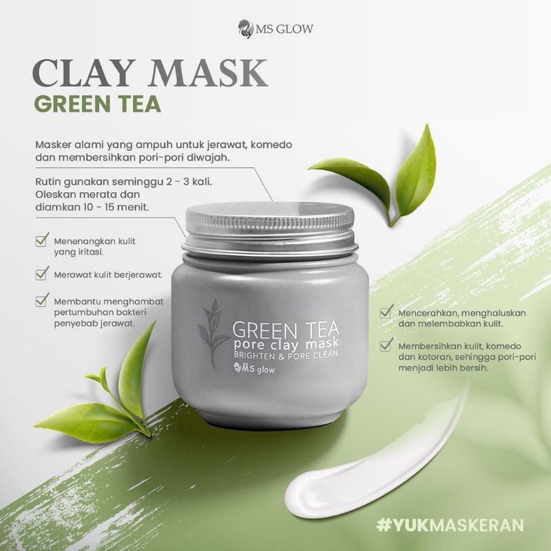 Green tea clay mask msglow masker wajah original bisa cod