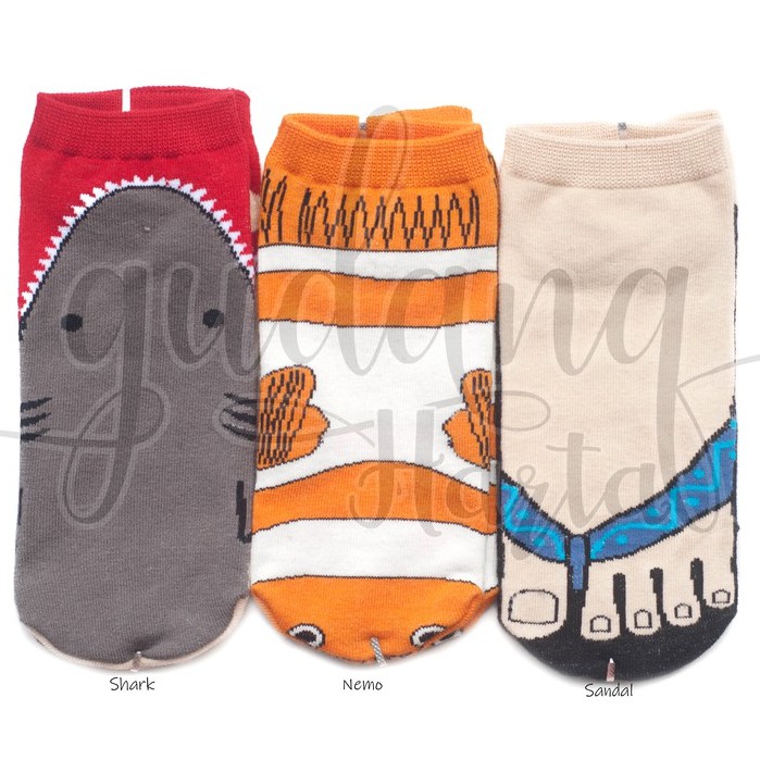 Kaos Kaki Wanita Pendek Nemo Shark Hiu Sandal Lucu Unik Socks  GH 103202