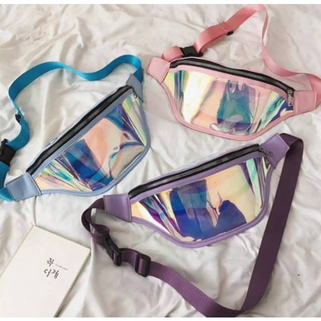 Promo Shopee 4.4 DF501 Bisa COD Waistbag HOLOGRAM CHUNG-CHAT Transparan Laser 3D kilau Tas Pinggang Hologram Murah