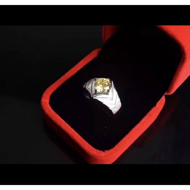 Cincin Batu Permata Yakut Kuning Ring Titanium Stainless Steel