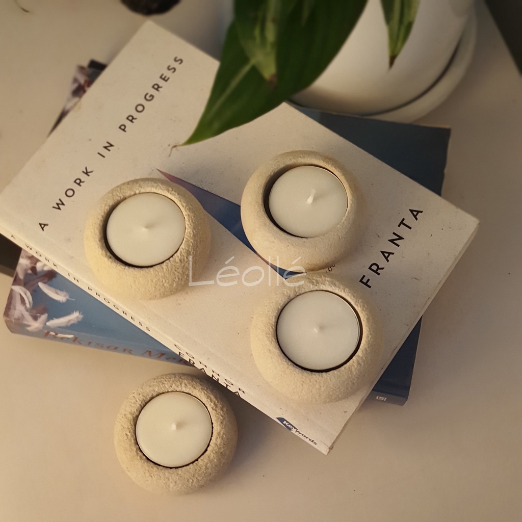 Leolle Kado Unik Tempat Lilin Candle Tealight holder Batu Paras set 4pcs dalam Gift Box Ekslusif