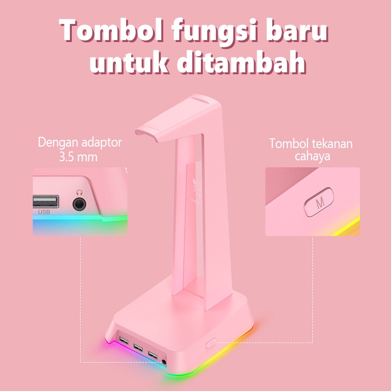 Onikuma ST-2  RGB Gaming Headphone Stand Komputer Headset Desktop Tampilan Pemegang Logo Bercahaya dengan 3 USB dan 3.5 Mm AUX Port