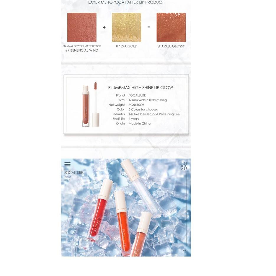 Model Baru.. Lip Gloss Focallure Plumpmax High Shine Lip Glow Lipgloss Focalure Lipstick glossy