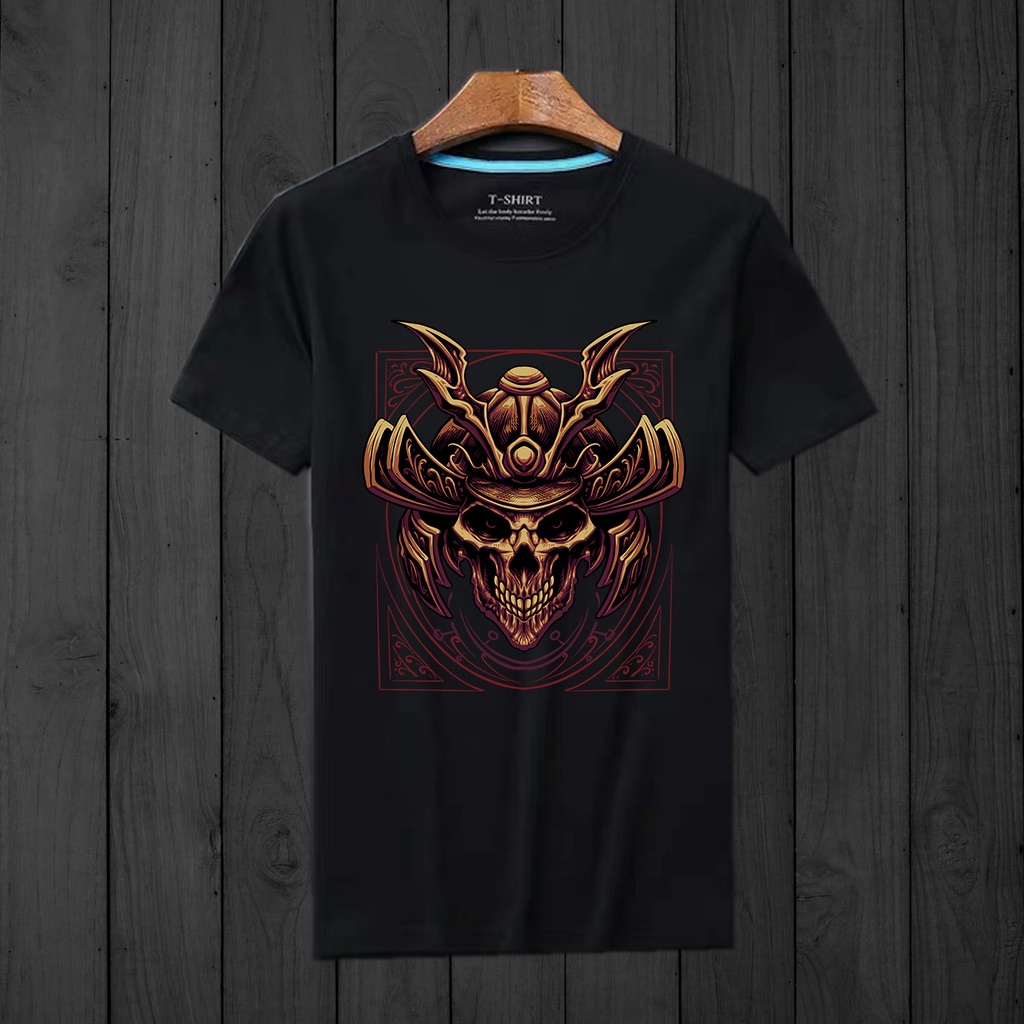 Baju kaos Pria Samurai Japan Atasan Lengan pendek kaos Tshirt Basic Cowok katun kombet