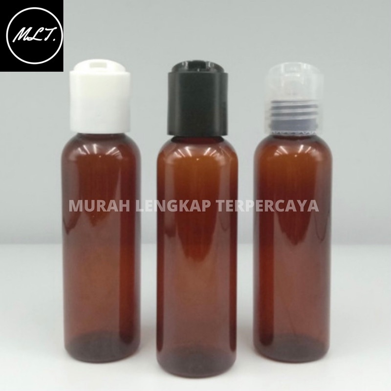 BOTOL PRESSTOP 100ML AMBER / BOTOL DISCTOP 100 ML AMBER COKLAT PET PLASTIK / BOTOL PRESS ON 100ML AMBER COKLAT