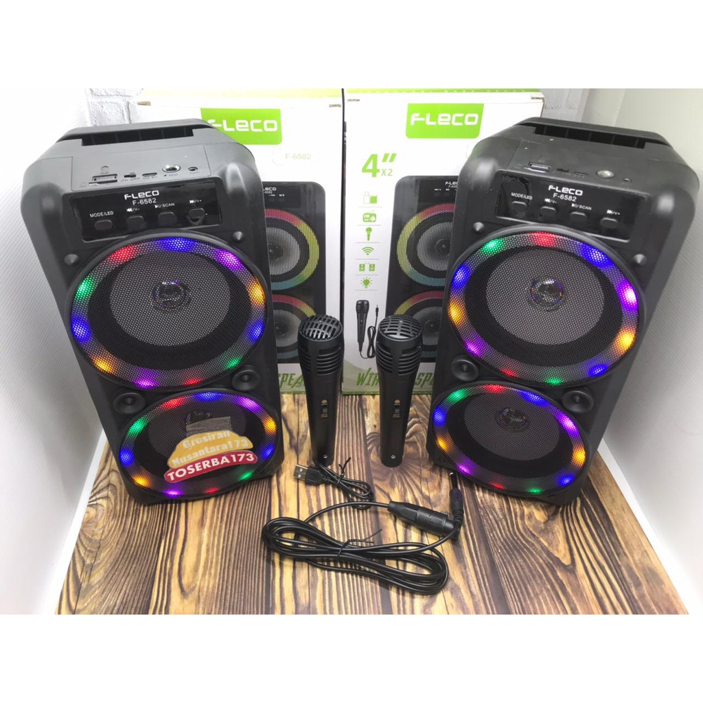 Speaker Karaoke Bluetooth Fleco F-6581 F-6582 Led / Speaker Super Bass Speaker Bluetooth Fleco