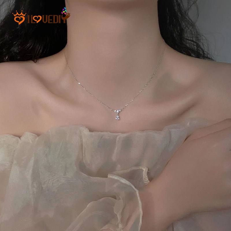 Kalung Choker Klavikula Hias Liontin Berlian Bentuk Tetesan Air Gaya Vintage Untuk Wanita