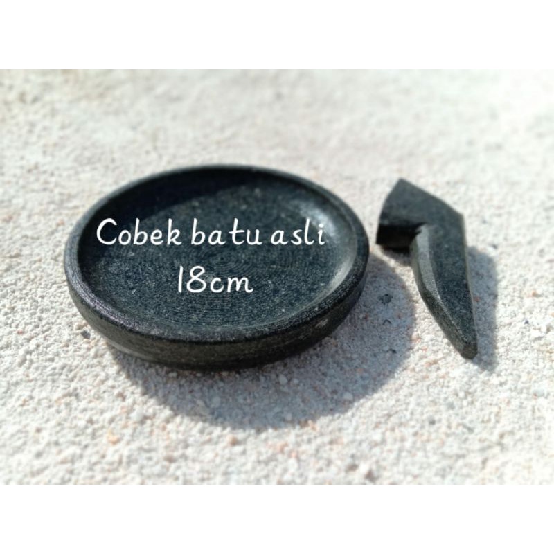 cobek batu 100% asli batu gunung ukuran 18 cm. free ulekan