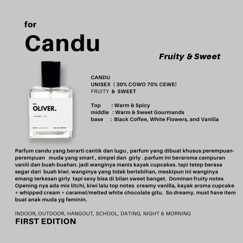 Hambel Parfum-For Candu (Cantik dan lugu) | Fruity &amp; sweet | Parfum Wanita