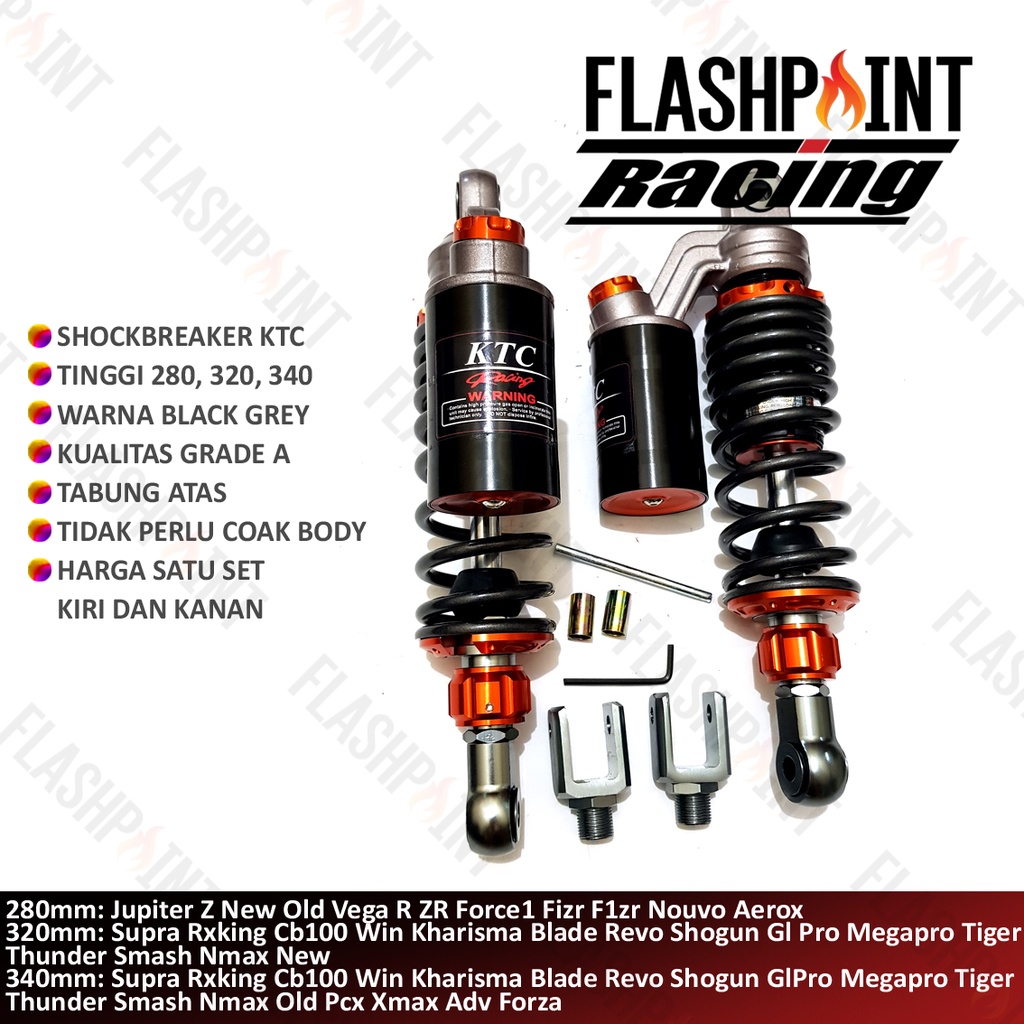 (BISA COD) SHOCKBREAKER KTC TABUNG ATAS MODEL YSS TANPA COAK 280 320 340 MM JUPITER Z OLD NEW Z1 VEGA R ZR FORCE1 FIZR F1ZR FIZ R CB100 TIGER MEGAPRO RXKING WIN SUPRA X125 TIGER RXKING MEGAPRO SMASH SHOGUN WIN NMAX PCX XMAX AEROX 155 CRYPTON KITACO