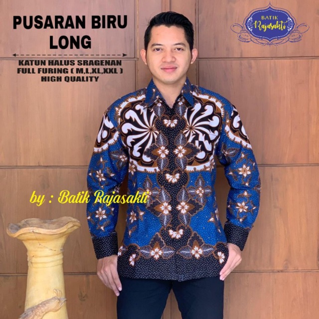 Batik Pria PUSARAN BIRU LONG Katun Cabut Sragenan Full Furing Termurah