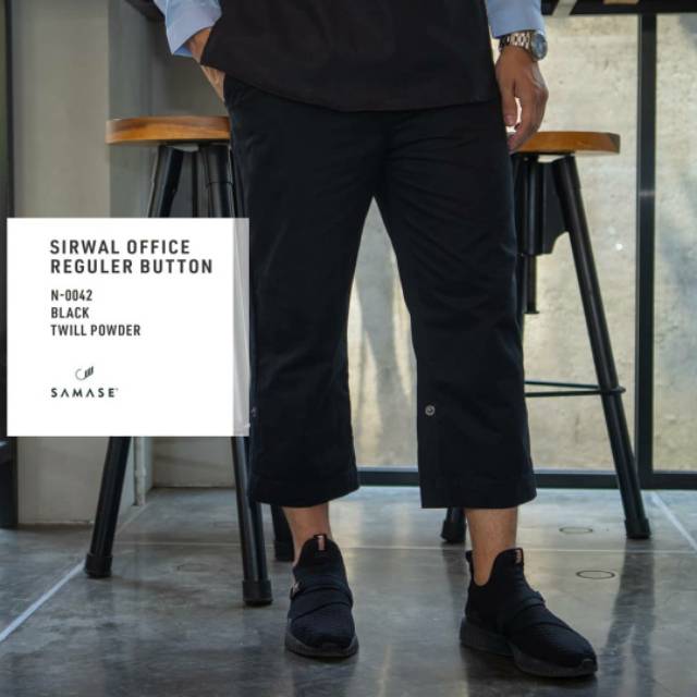 Celana Samase Sirwal Office Reguler Button N 004 Black - Twill Powder