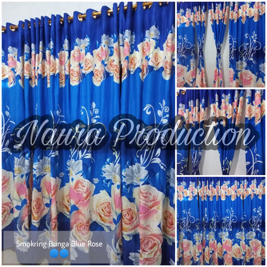 (COD) Gorden Smokring / Hordeng Motif Smokring Ring 12 Bisa Jendela Motif Bunga Biru