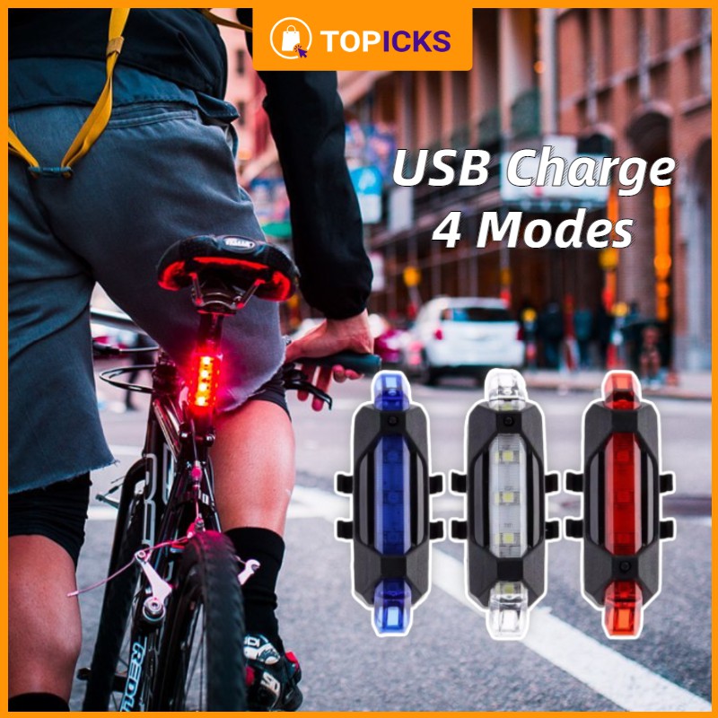 Lampu Sepeda Cas Lampu Belakang Sepeda LED USB Rechargeable Anti Air  4 Mode Gratis Ongkir