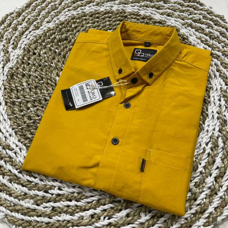 kemeja pendek pria polos pria MUSTARD / KUNING KUNYIT casual HEM