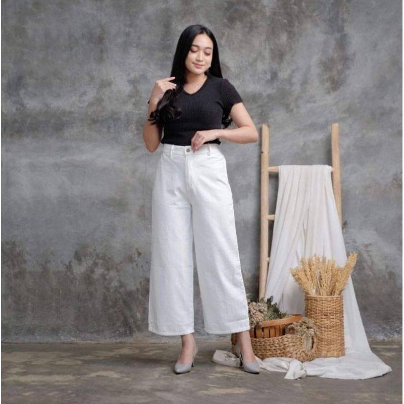 Celana Kulot Jeans Warna Mocca Putih Hitam Creamy