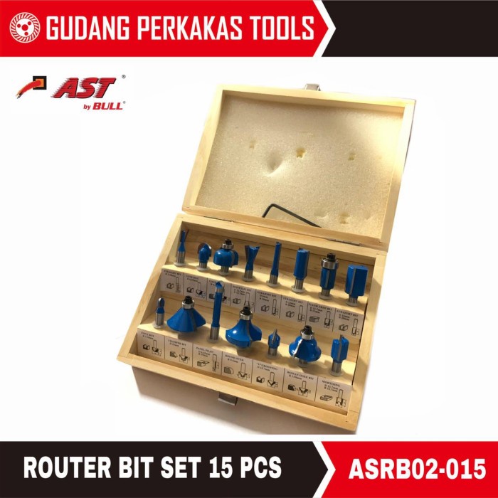 Bull Router bit set 15pcs mata profil kayu set AST