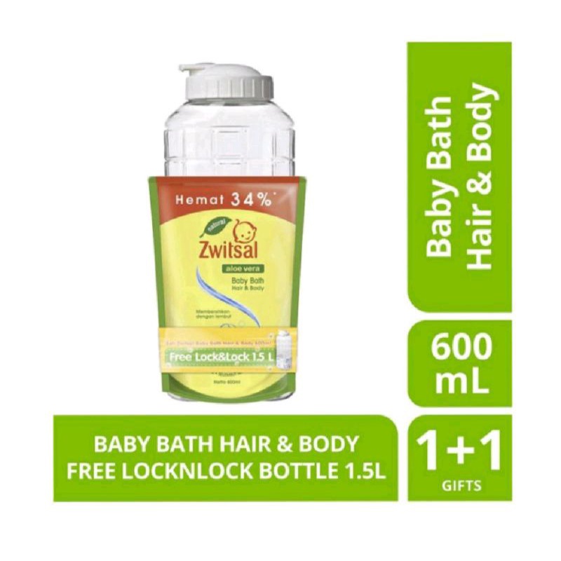 zwitsal 600ml baby bath hair & body (free botol locknlock 1.5L)