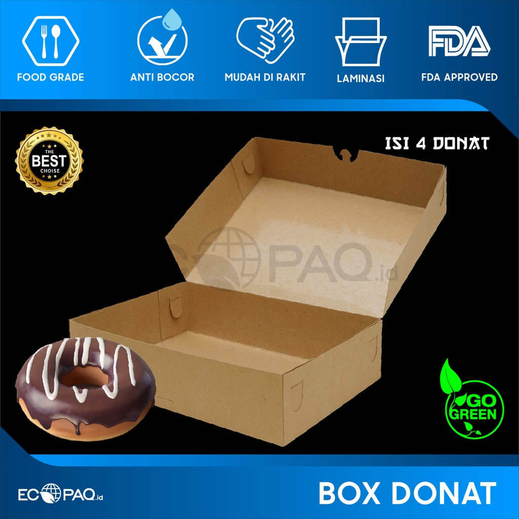 Box Donat - Kotak Donat - Dus Donat Donut - COKLAT- Isi 4 (30 pcs)