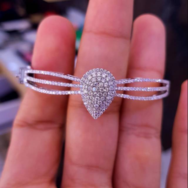 Gelang emaw putih berlian eropa asli model tear droo