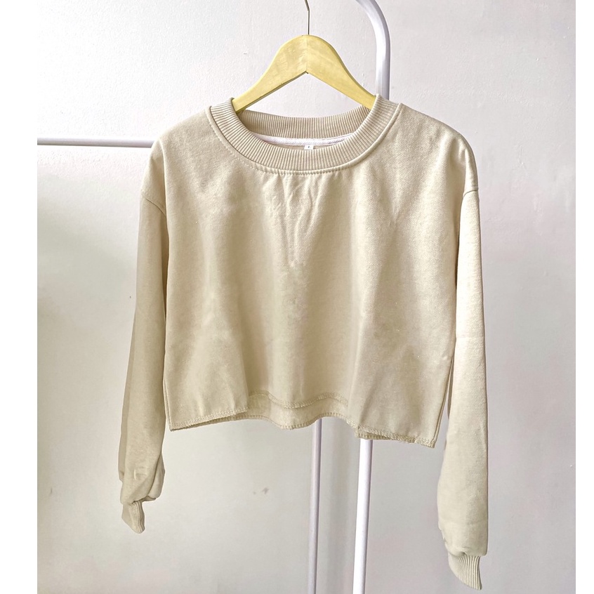 [BAYAR DITEMPAT] BASIC SWEATER CROP ALLSIZE & BIG SIZE-BEIGE