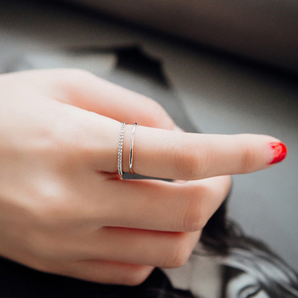 Hu Hu Hu Hu Hu Alat Bantu Pasang Kacamata♡ Cincin Model Terbuka Dua Lapis Aksen Berlian Imitasi Untuk Wanita