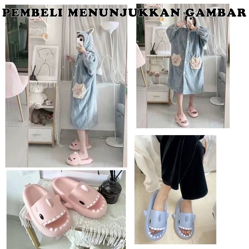 KOMIN-Sandal Hiu Kartun Sendal Shark Dewasa Sandal Rumah Wanita Eva Lembut Ringan Nyaman Sandal Pasangan Korea Selatan Dalam Kamar Mandi SIZE 24-41