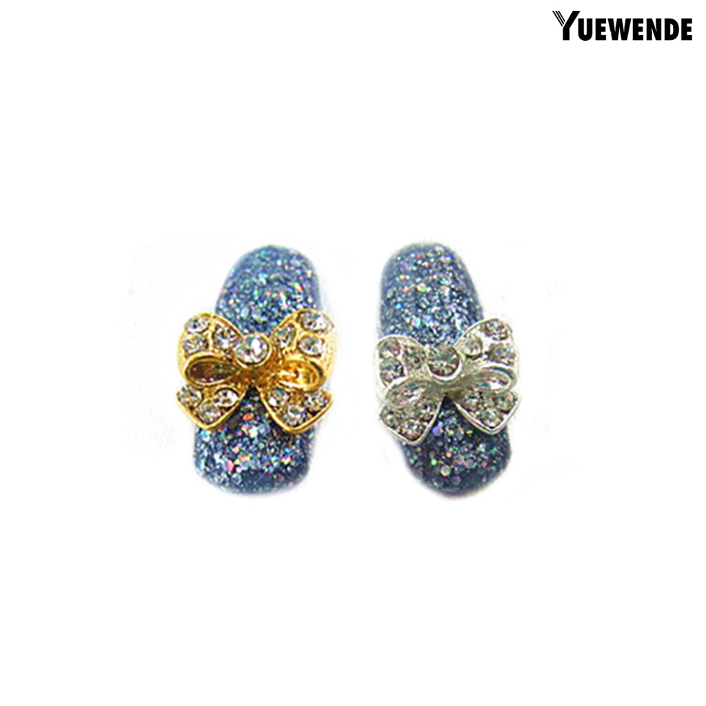 [Yue] 10Pcs Nail Sticker Bow Shape Cubic Zirconia Inlaid Alloy Women Shiny Nail Tips Jewelry for Natural Nail