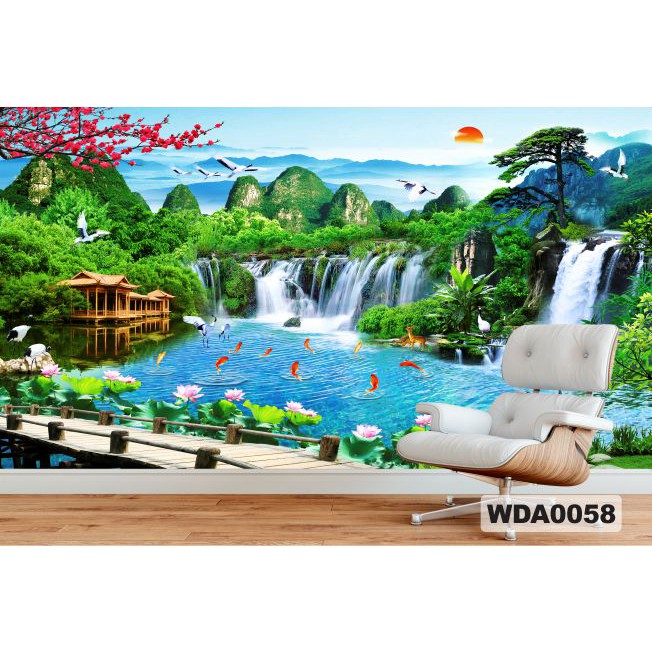 wallpaper waterfall  3d, wallpaper dinding air terjun, wallpaper dinding custom, wallpaper 3d