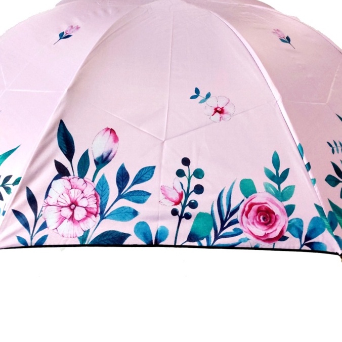 (521)Payung Fancy Motif Bunga Rose Dalam Hitam Anti UV/PREMIUM UMBRELLA