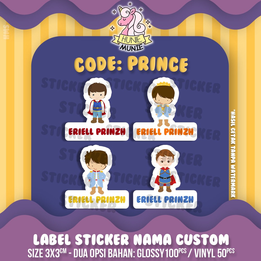 

Sticker Label Nama Custom - Prince (100pcs+) Stiker