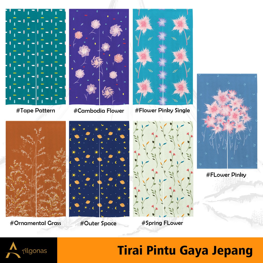 Tirai Noren Jepang Motif Bunga Anti Luntur Bahan Vitrase Tebal Dekorasi Pintu Bisa Custom