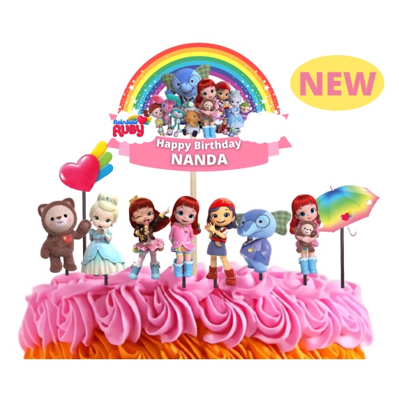 

topper cake rainbow ruby, hiasan kue ulang tahun