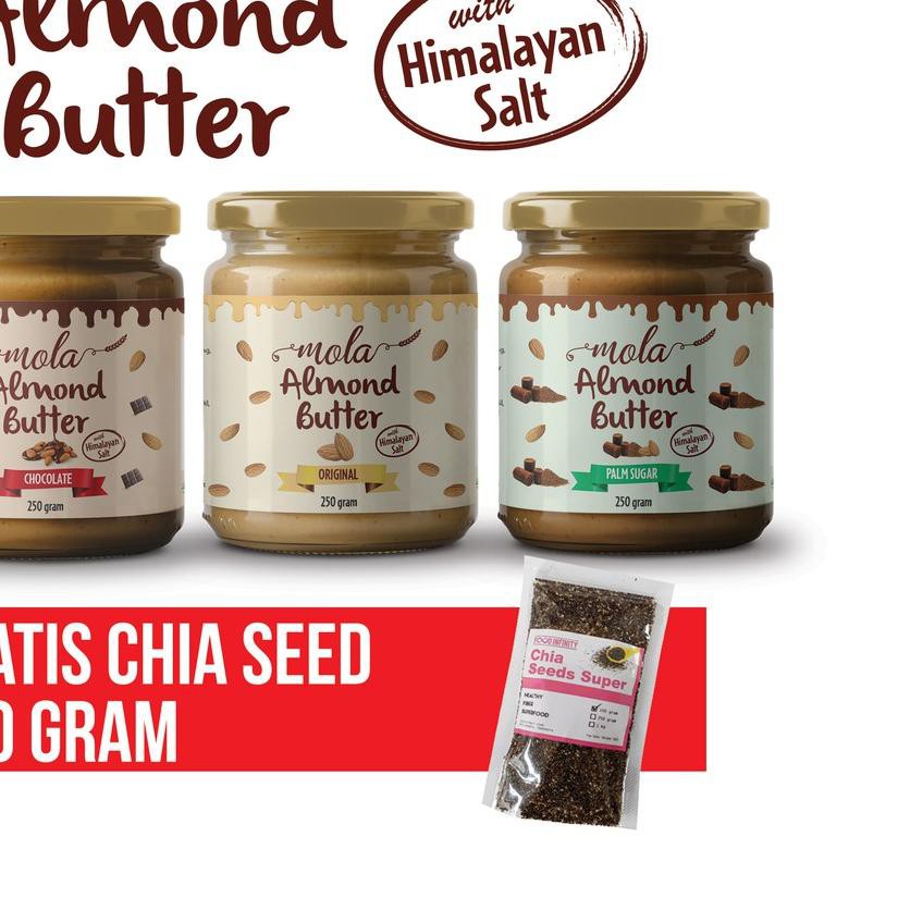 

(kode-288) Mola Almond Butter / Selai Almond 100% Natural GRATIS CHIA .,