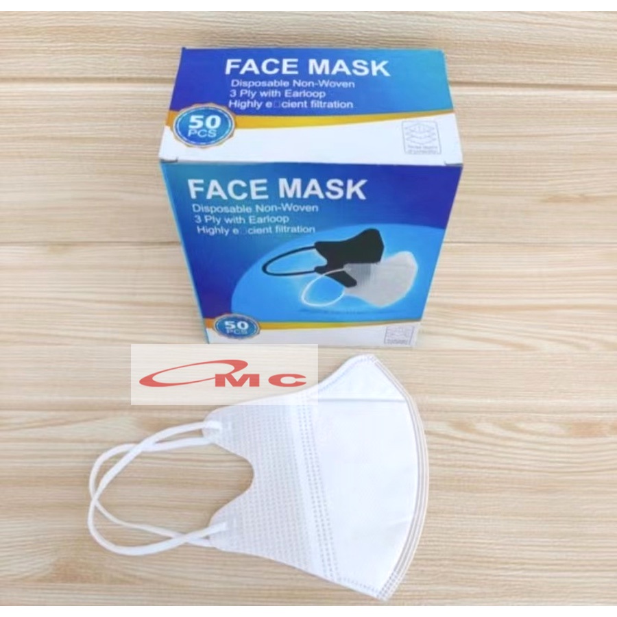 Masker Duckbill Earloop Face Mask 3Ply 1Box Isi 50 Pcs DB-Putih