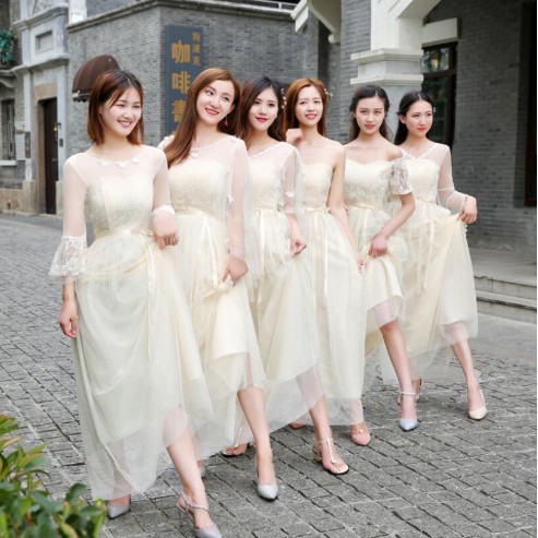 Champagne Fashion Korean Style Slim Fit Bridesmaid Wedding Party Dress