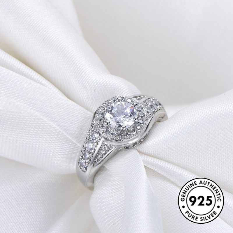 Cincin Berlian Penuh Bahan S925 Silver Untuk Wanita