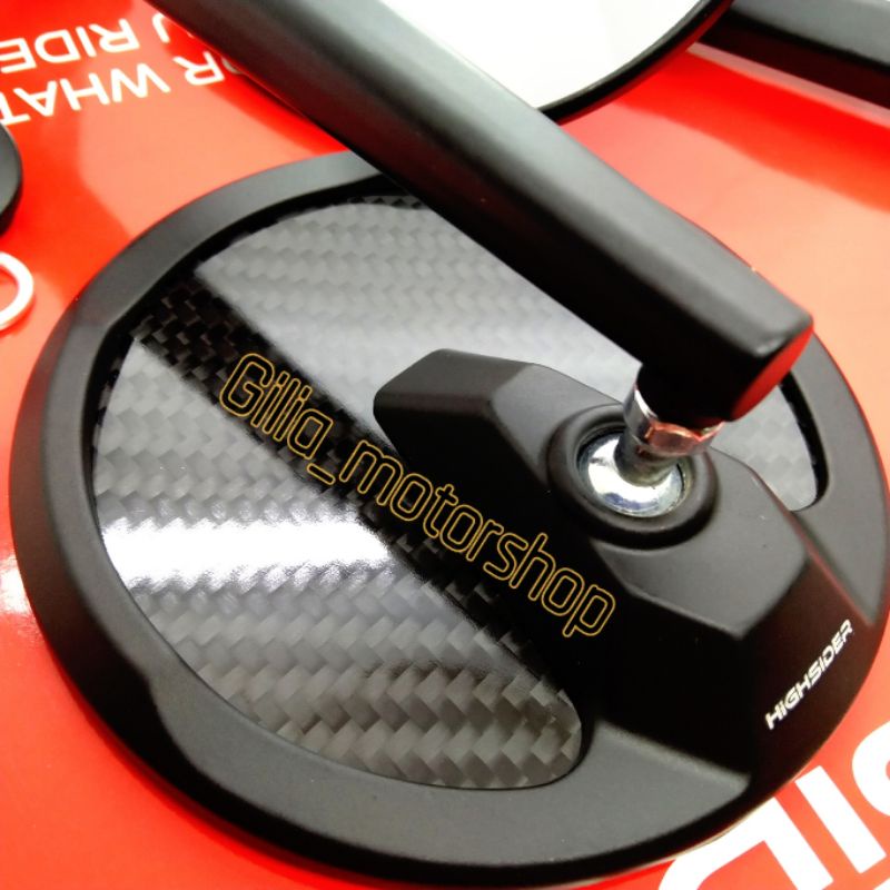 Spion Bulat Carbon Fliber Montana Highsider Type H0011 Mirror Putih Datar Drat Honda Ymaha