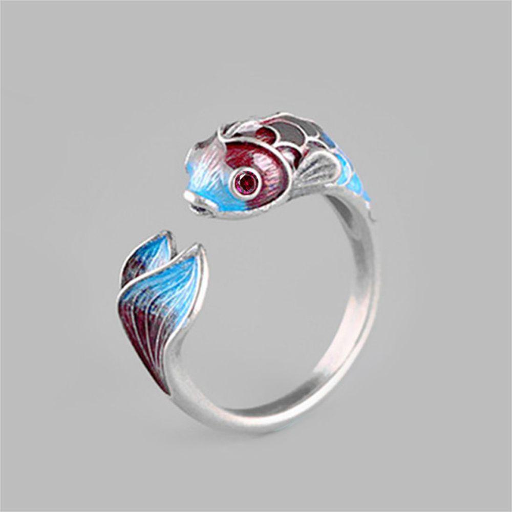 Preva Rings Good Luck Ladies Enamel Warna Silver Cincin Jari Ikan Koi