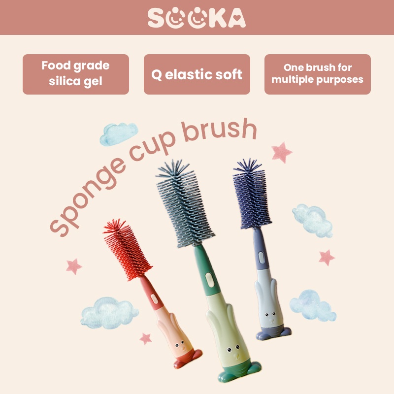 SOOKA Sikat Silikon Pembersih Botol Susu Bayi 3 in 1Multifungsi -  Silicone Bottle Brush  Sikat Silikon Botol Nipple Dot/  Anti Bakteri Silicone Brush BPA Free SK-ECC1084