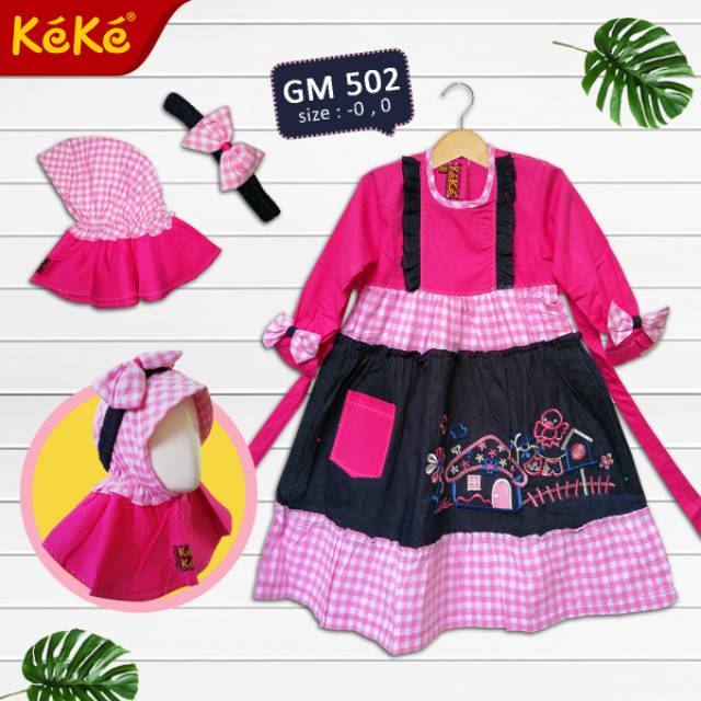 Gamis Baby Keke Lucu Size -0 dan 0  Katun Motif Kotak Kombinasi Polos  Jilbab Ada Bandana Berpita