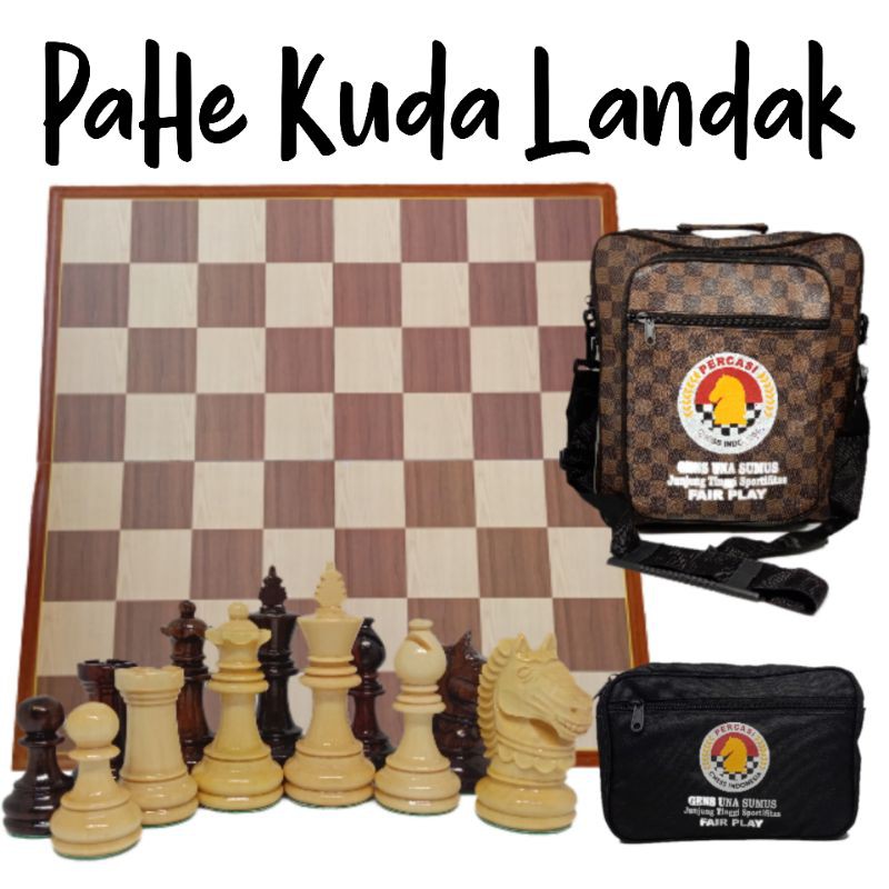 Paket Hemat Catur model Kuda Landak Premium ( Bidak Hitam Kayu Sonokeling )