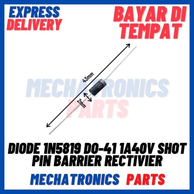 10 buah [SMC-9147] DIODE 1N5819 DO-41 1A40V SHOT PIN BARRIER RECTIVIER