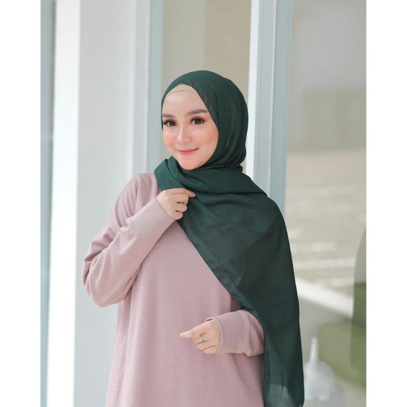 BISA COD! PASHMINA BELLA SQUARE DOUBLE HYCOUNT 175X75CM-Hijau botol