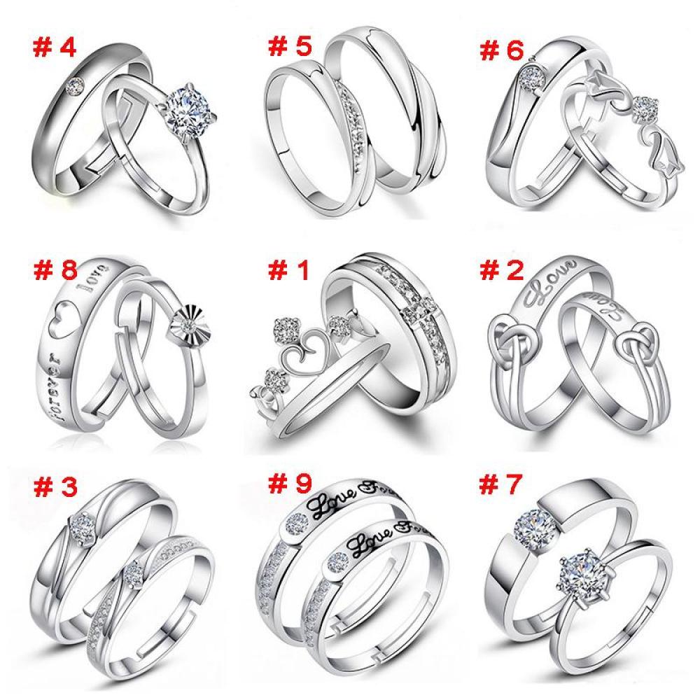 Timekey 1 Pasang Cincin Lapis Silver 925 Hias Zirconkristalberlian Untuk Pasanganpriawanita A3K2