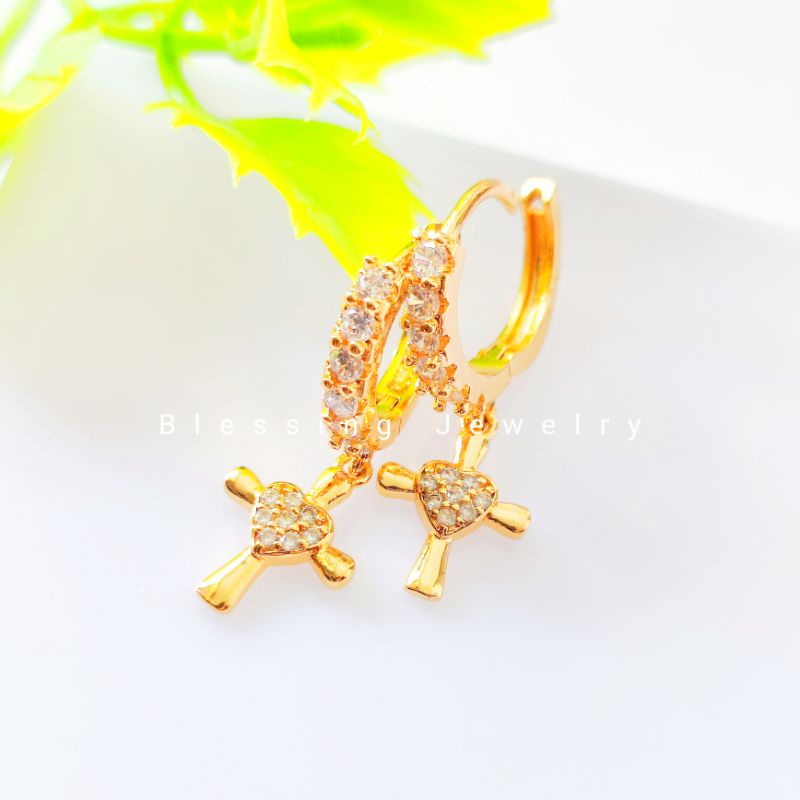 Anting Tusuk Salib Permata Xuping Lapis Emas VX